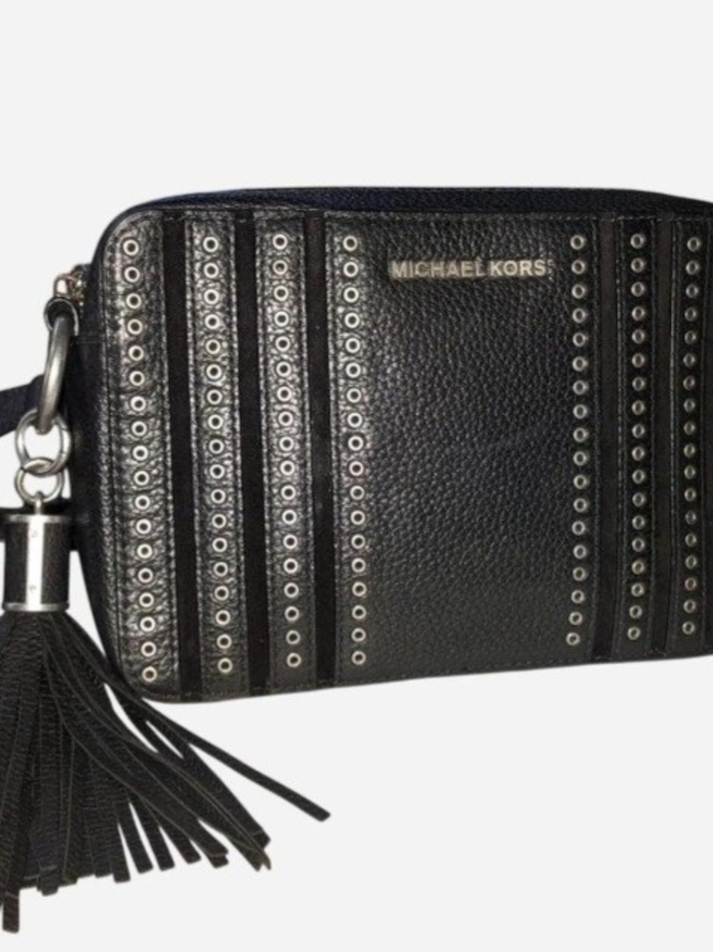 Michael Kors Black Pebbled Leather Studded Grommet Crossbody Bag